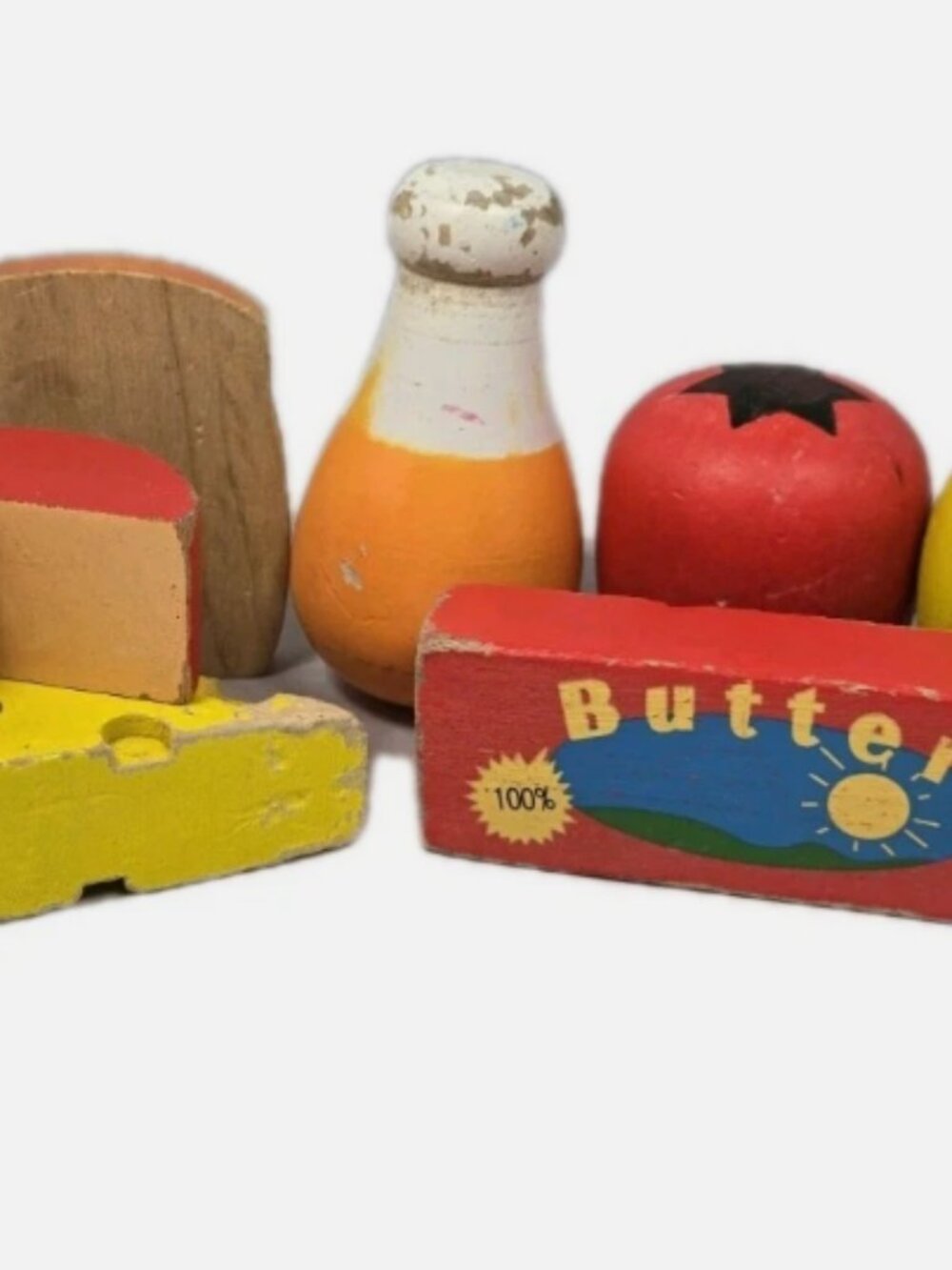 LOT Wooden Play Food Groups 7 pc Learning Toys Pretend Kitchen Set Groceries